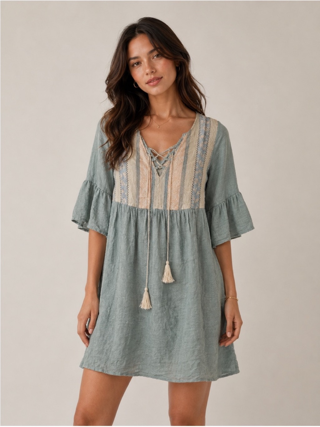 Babydoll Blue Dress With Tassel Front